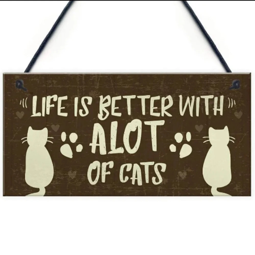 "life is better with a lot of cats" wooden sign wall decor picture feline kitty - Picture 2 of 5